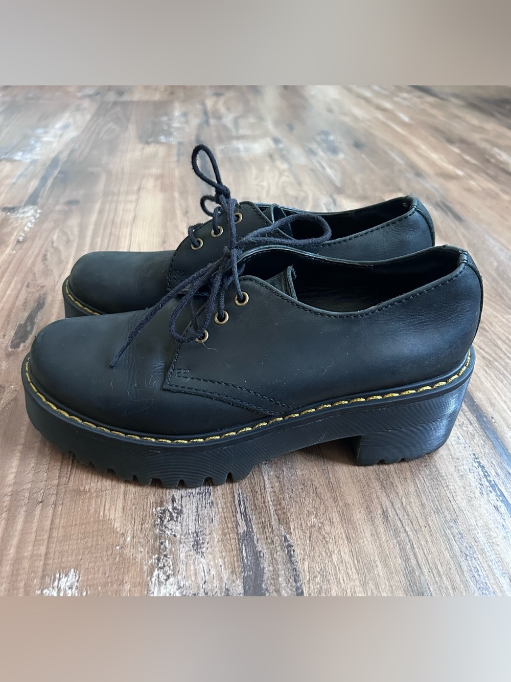 Dr Martens Shriver Low 3-Eye Black Platform Oxford Brogue Shoes sz UK 4/US 6